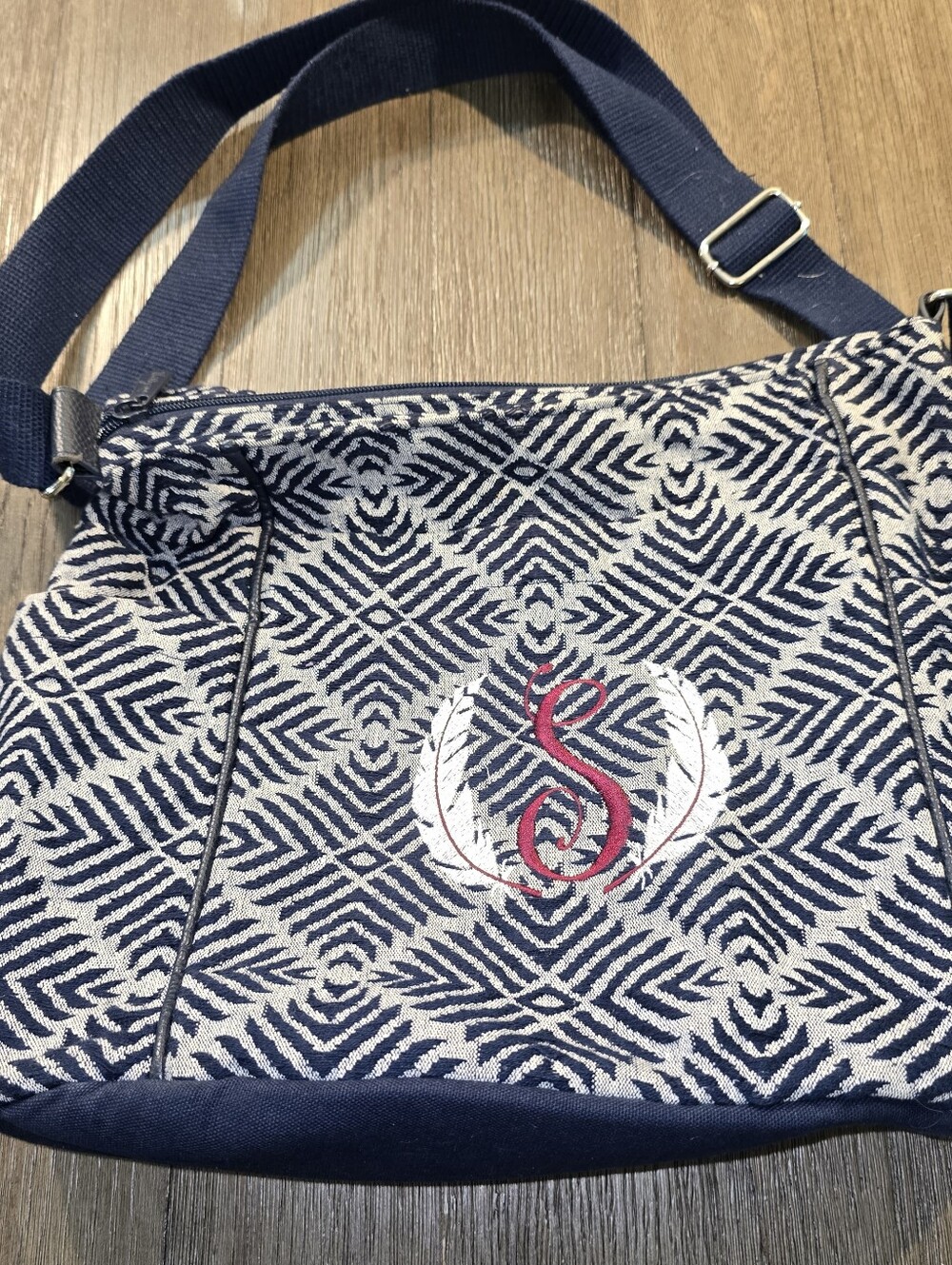 Thirty One Black/white Shoulder Bag With Letter S Minogramed On Front